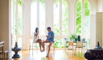 Couple having breakfast at home