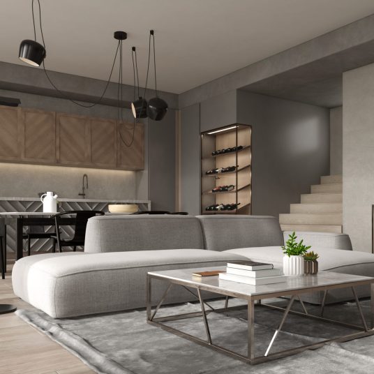 Minimalist Interior of modern living room 3 D rendering